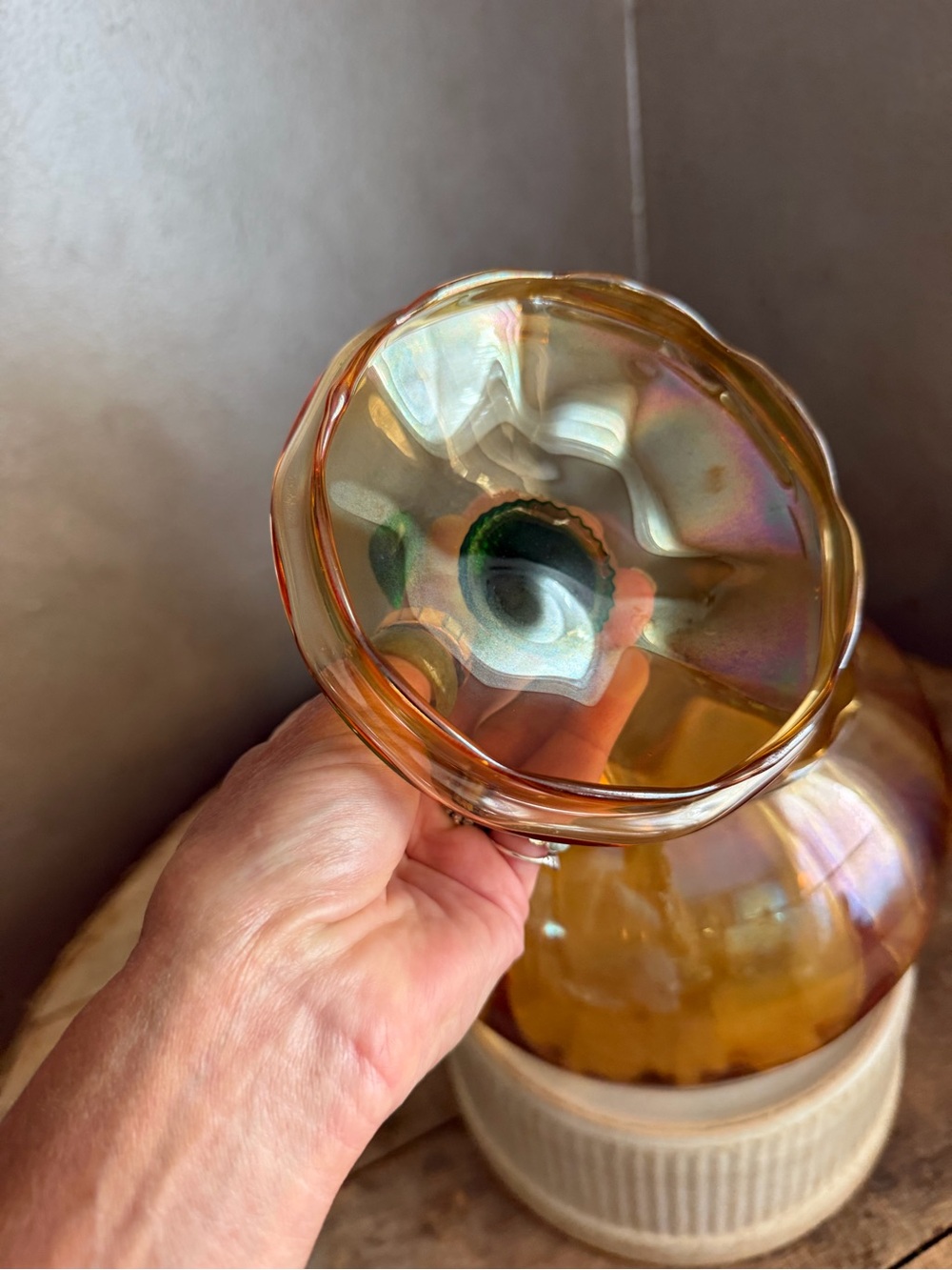 Vintage Princess House Iridescent Pumpkin Jar & Lid - Picture 3 of 5